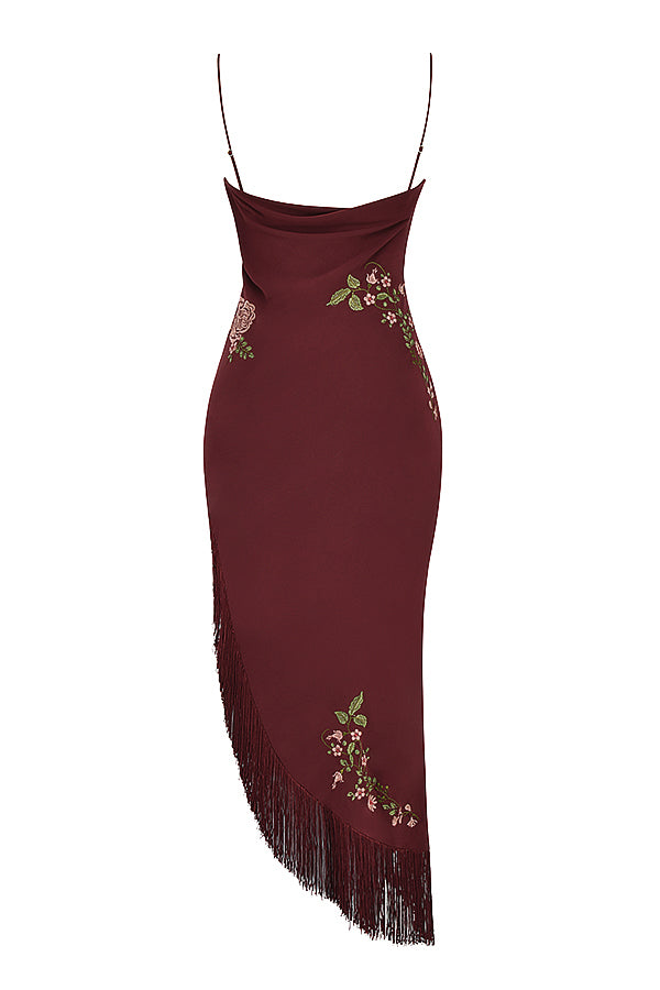 Wine embroidered midi dress