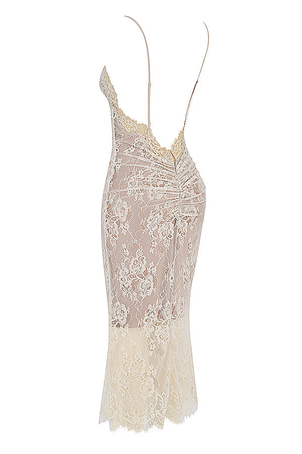 Midi dress made of sand-colored lace