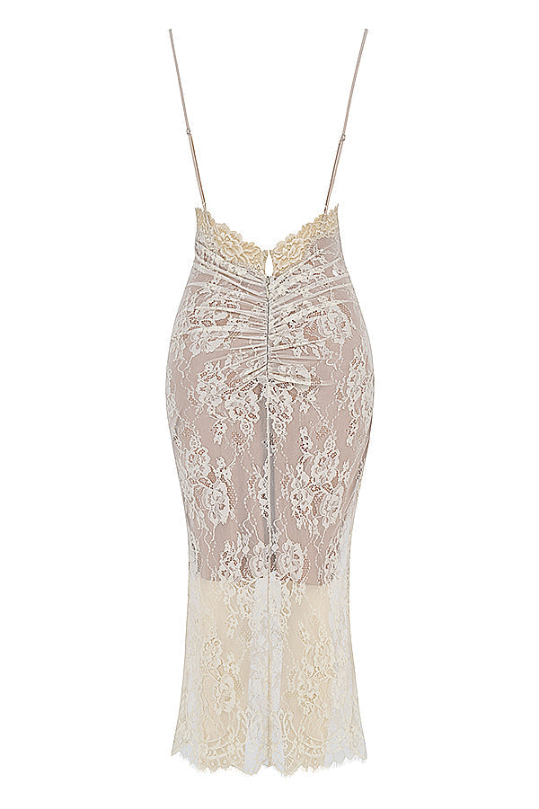 Midi dress made of sand-colored lace