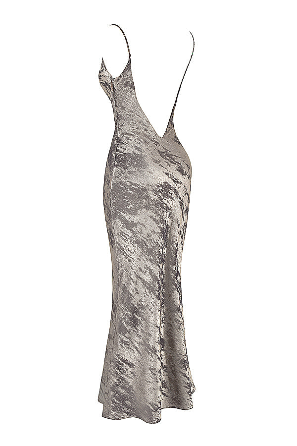 Pewter satin maxi dress