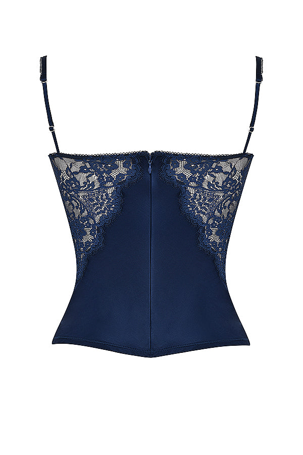 Navy blue satin and lace cami top