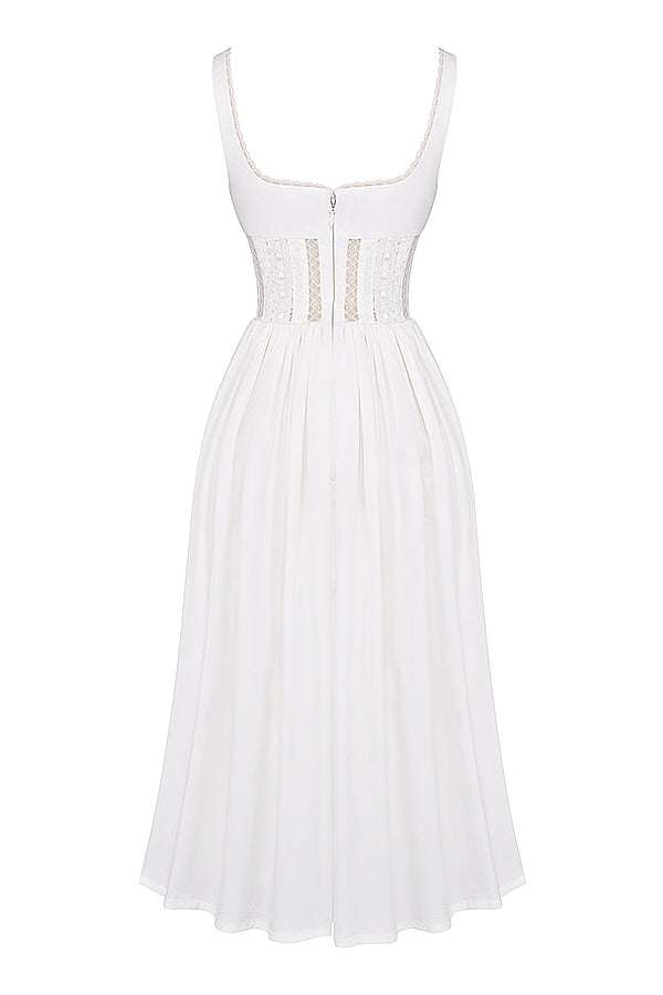 White midi dress with lace trim