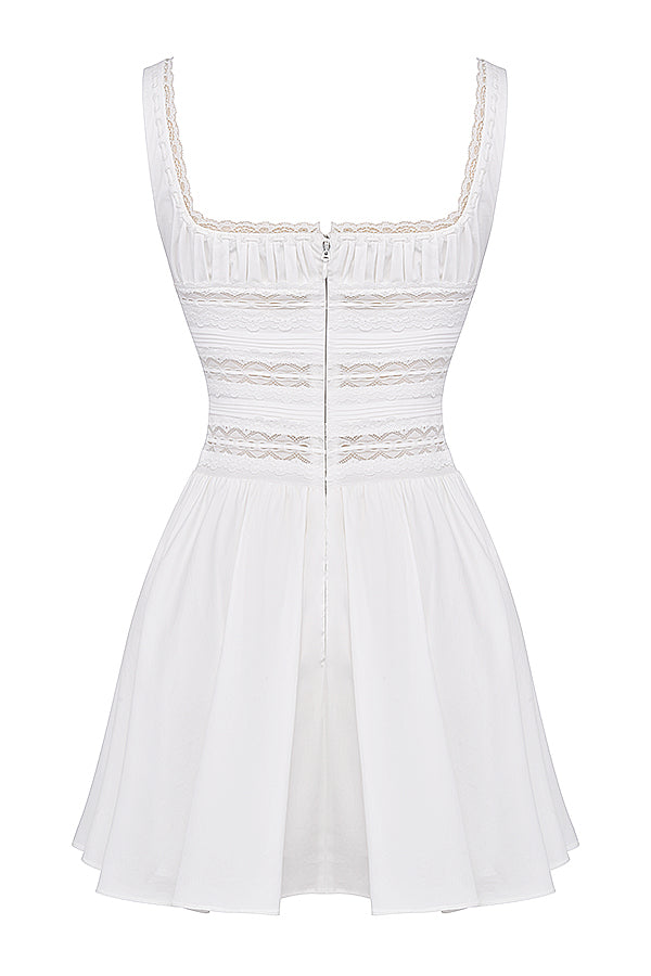 White mini dress with lace edge