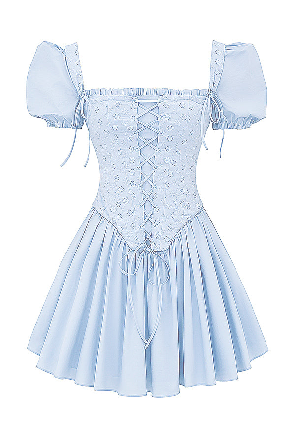 Soft blue embroidery corset mini dress