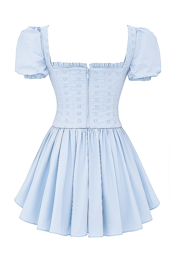 Soft blue embroidery corset mini dress