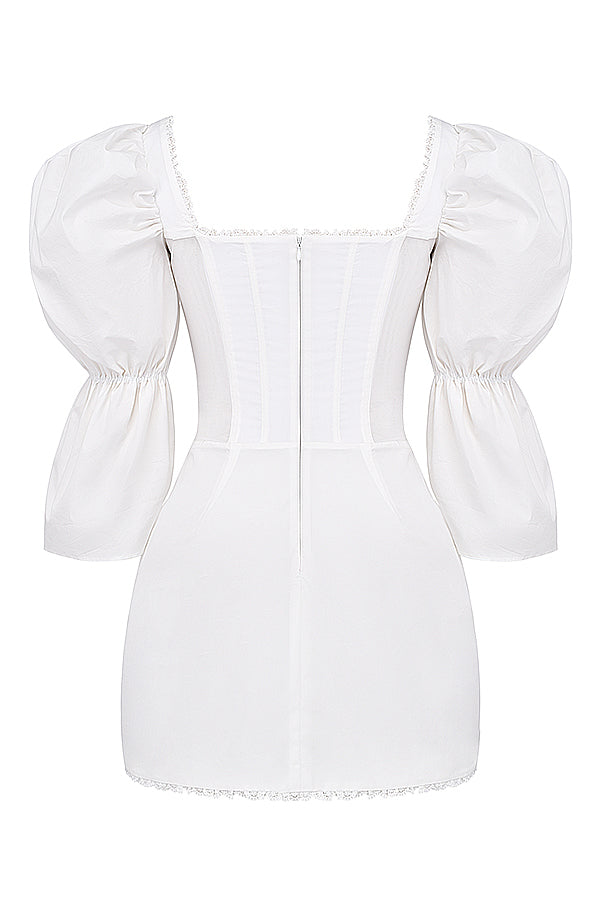 White corset dress with puff sleeves