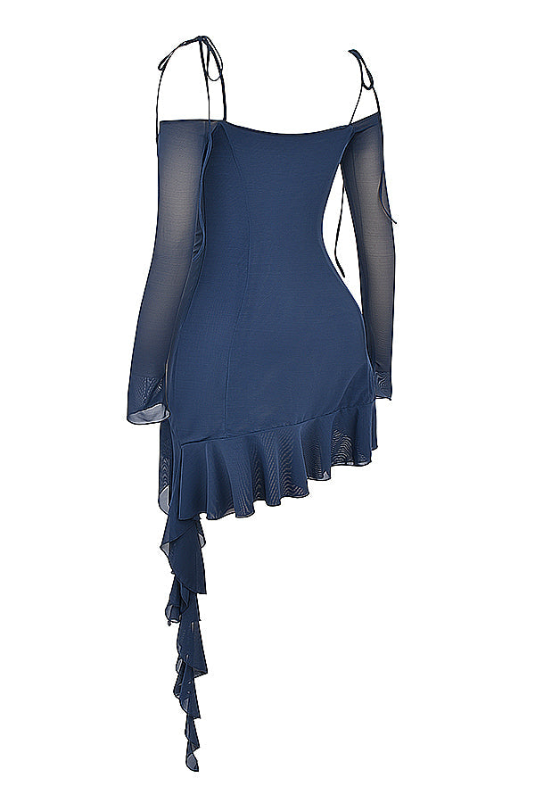 French navy blue mini dress with ruffles