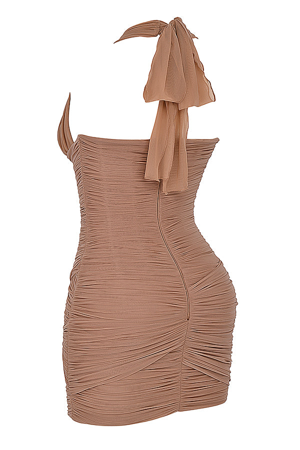 Mini dress with hazelnut pleats