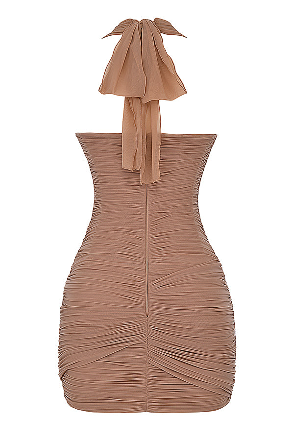 Hazelnut gathered mini dress