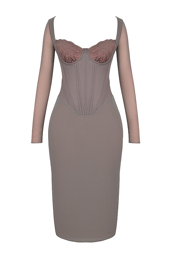 Mocha midi dress with corset