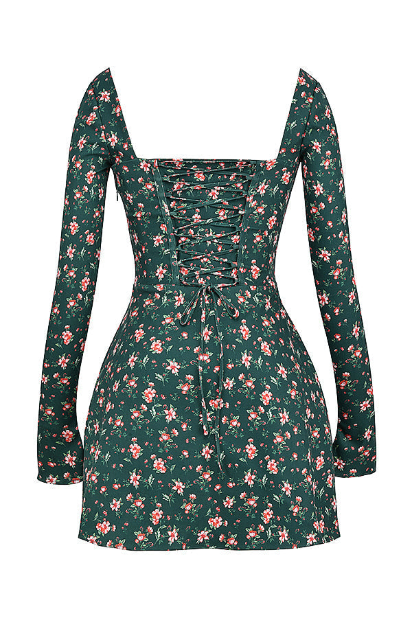 Green floral corset mini dress