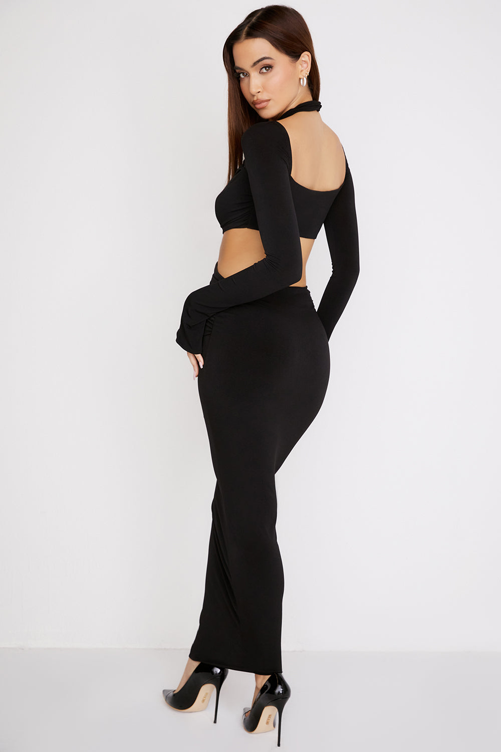 Black jersey maxi dress with cutout