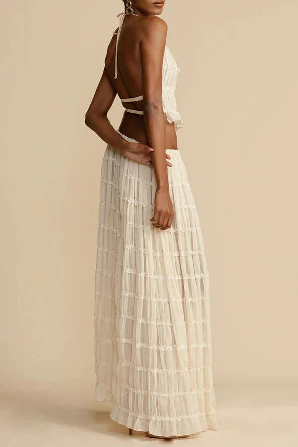 Halter Top With Maxi Skirt Set In Beige