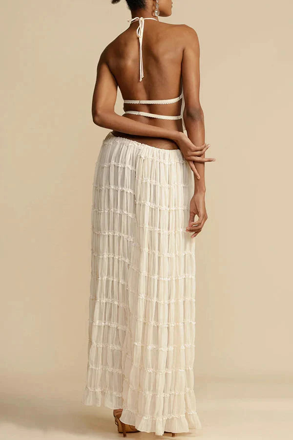 Halter Top With Maxi Skirt Set In Beige