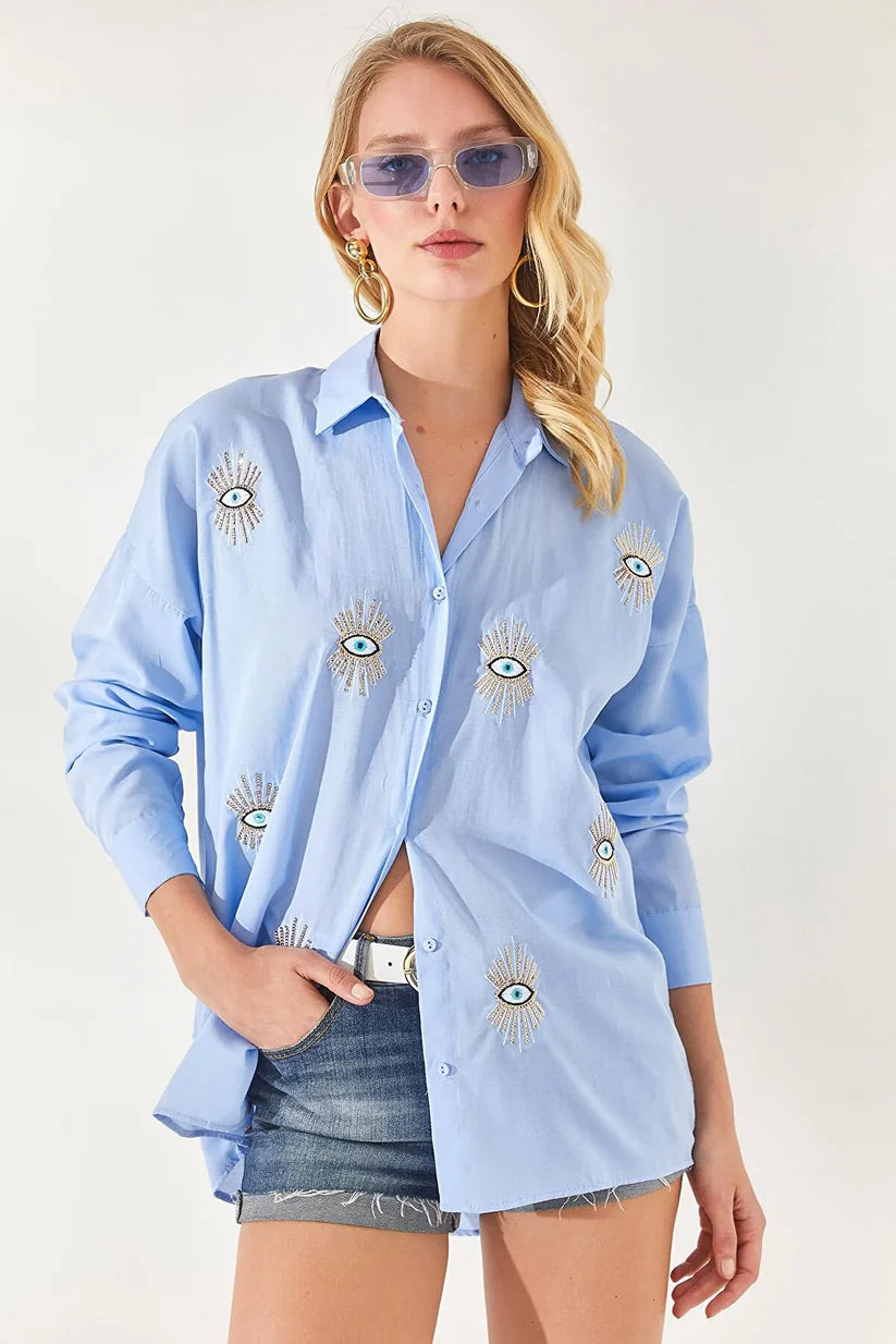 Embroidered Eye Shirt In Blue