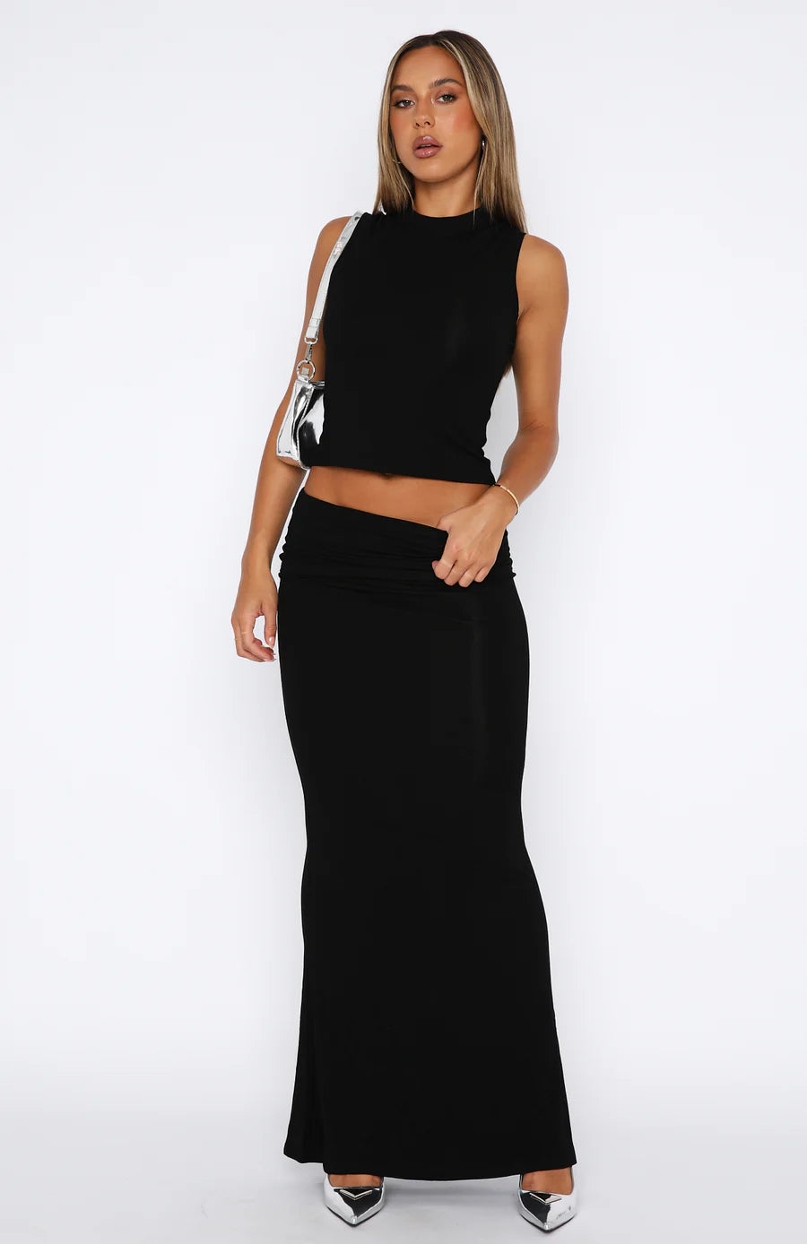 Stretchy Maxi Skirt In Black