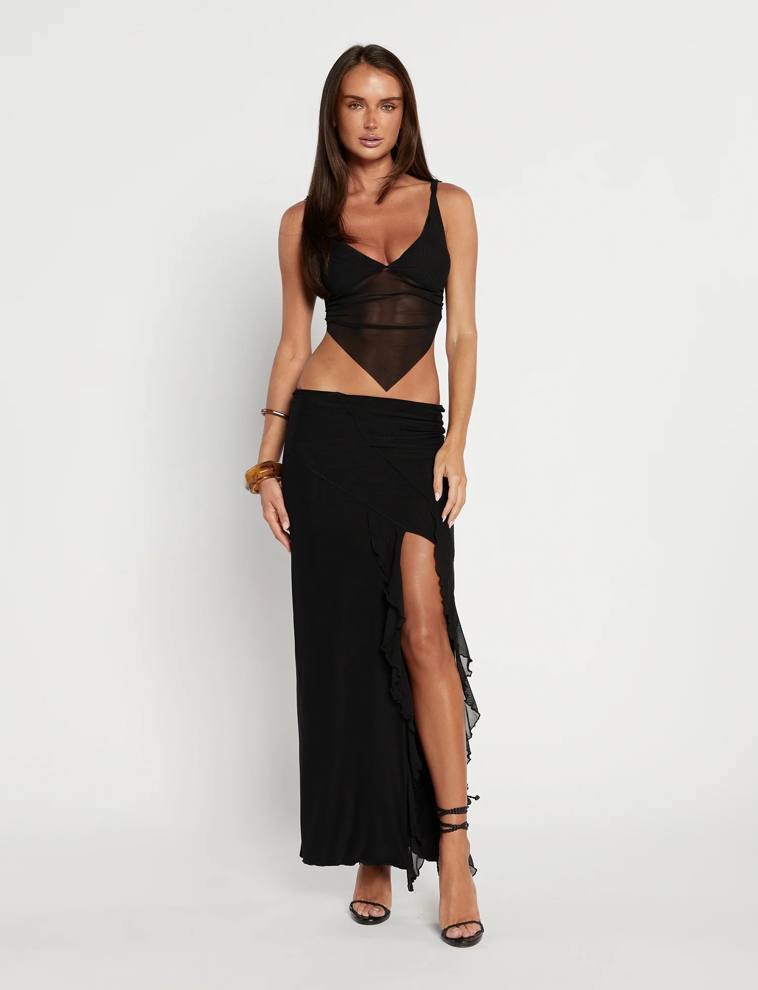 Side Split Maxi Skirt With Crop Top Set