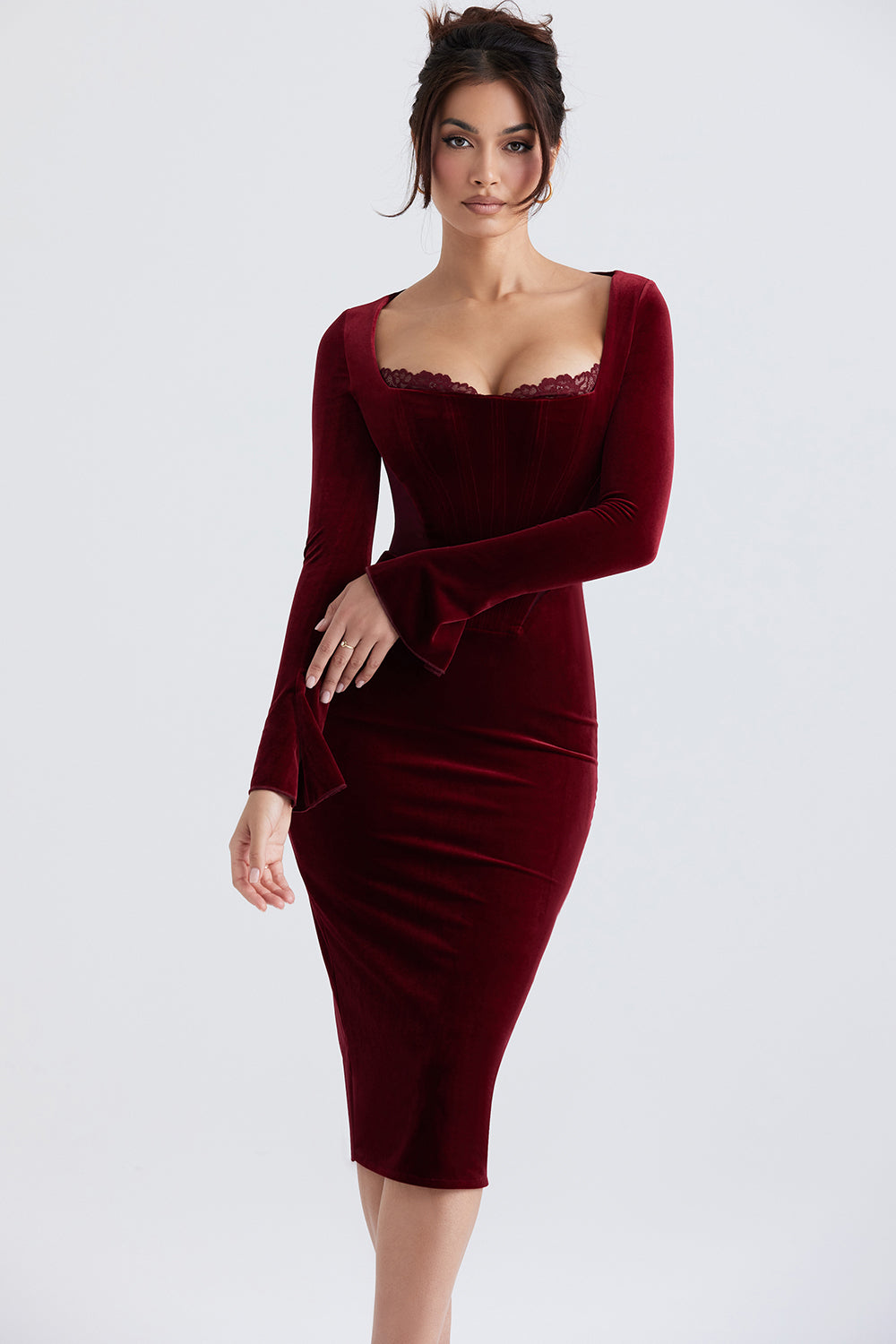 Wine velvet corset dress