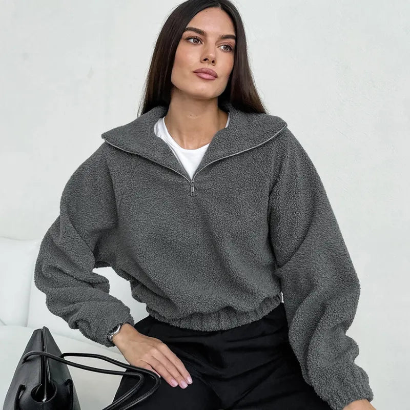 Half Zip Fleece Sweater In Gray