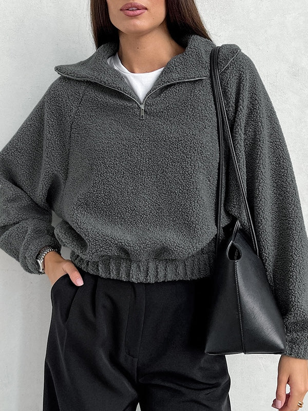 Half Zip Fleece Sweater In Gray