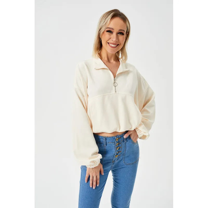 Half Zipper Loose Cropped Sweatshirt