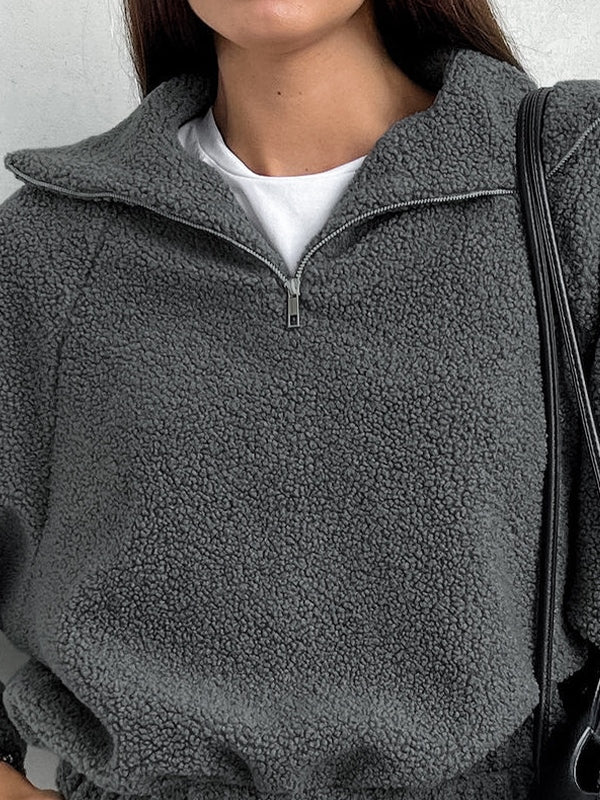 Half Zip Fleece Sweater In Gray