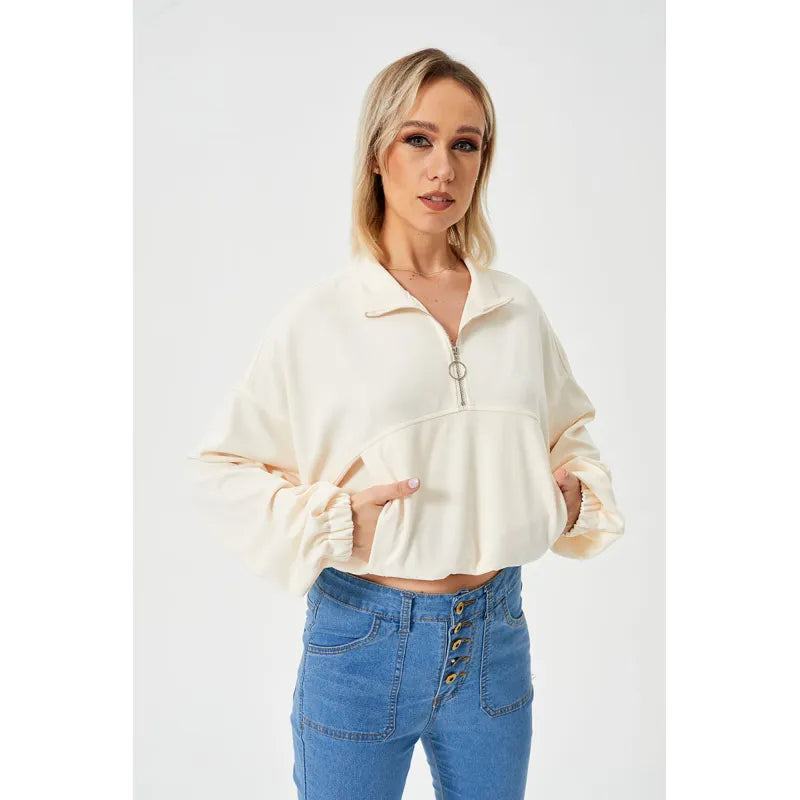 Half Zipper Loose Cropped Sweatshirt