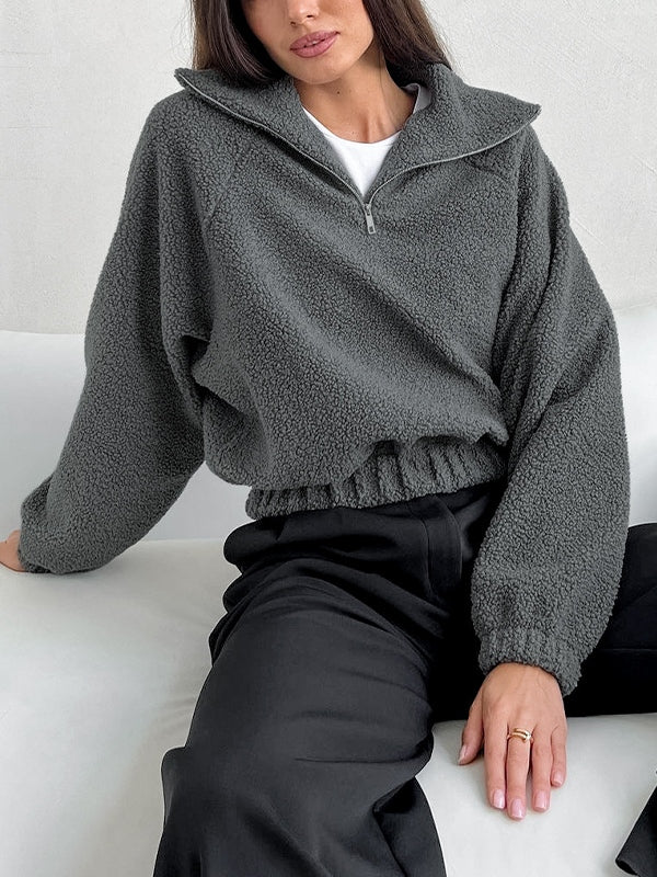 Half Zip Fleece Sweater In Gray