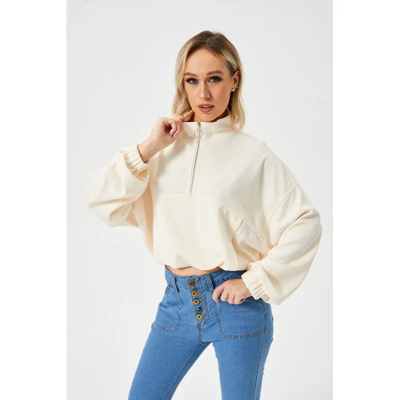 Half Zipper Loose Cropped Sweatshirt