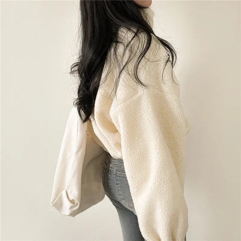 Zip Up Fur Cardigan In White