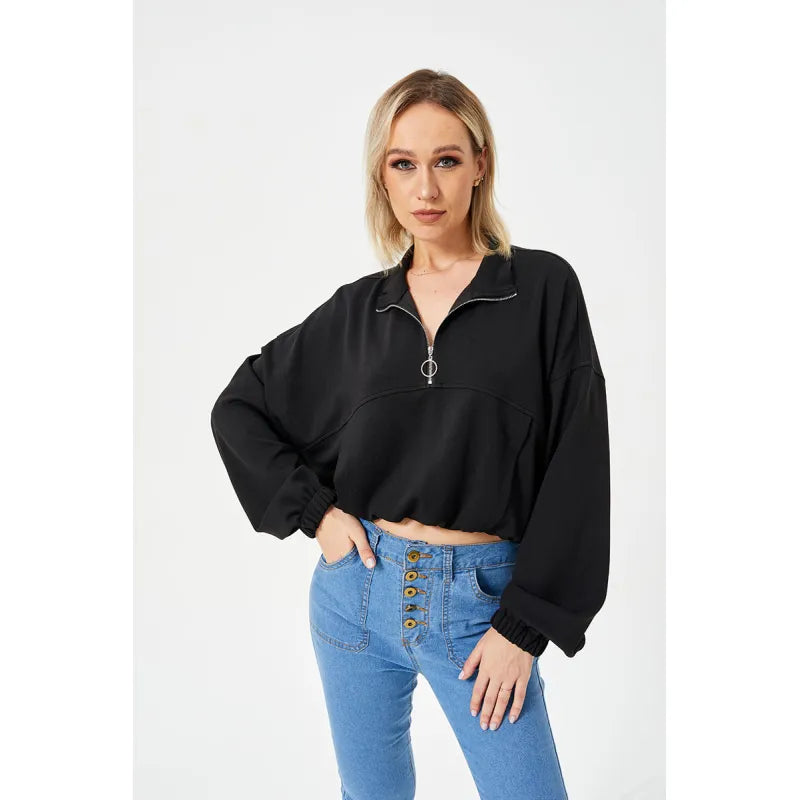 Half Zipper Loose Cropped Sweatshirt