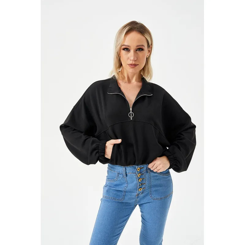 Half Zipper Loose Cropped Sweatshirt