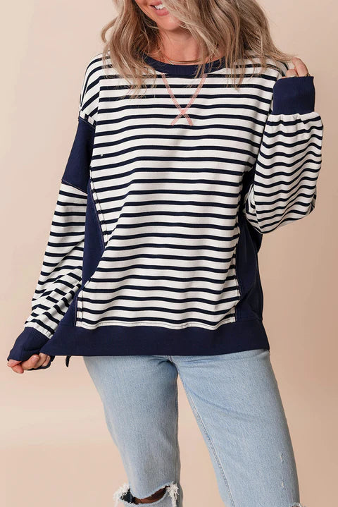 Blue Stripe Loose Sweatshirt