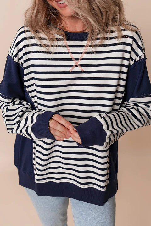 Blue Stripe Loose Sweatshirt