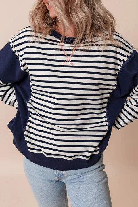 Blue Stripe Loose Sweatshirt