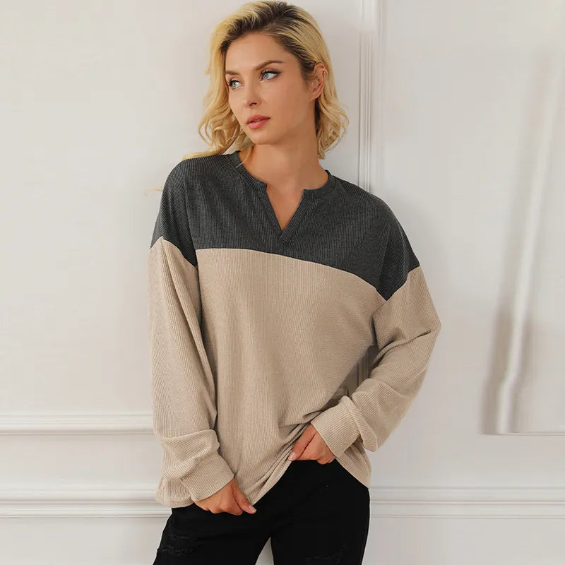 Long Sleeve Brown Contrast Sweatshirt