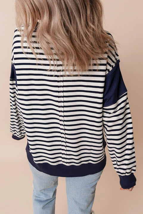 Blue Stripe Loose Sweatshirt