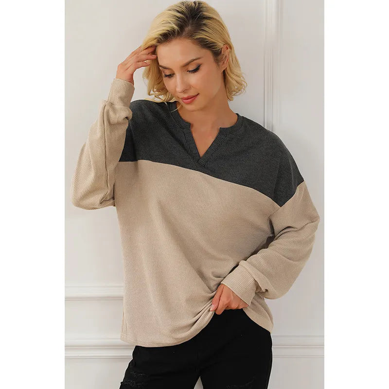 Long Sleeve Brown Contrast Sweatshirt