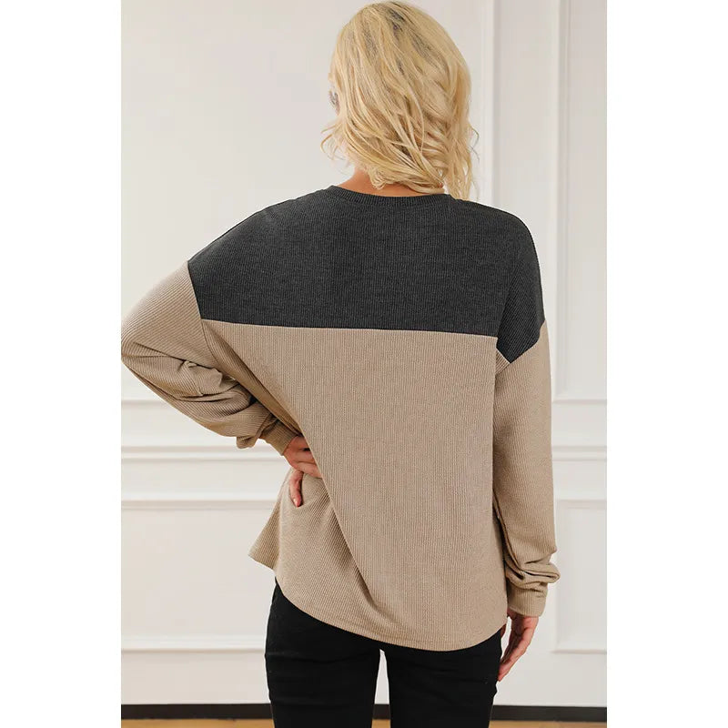 Long Sleeve Brown Contrast Sweatshirt