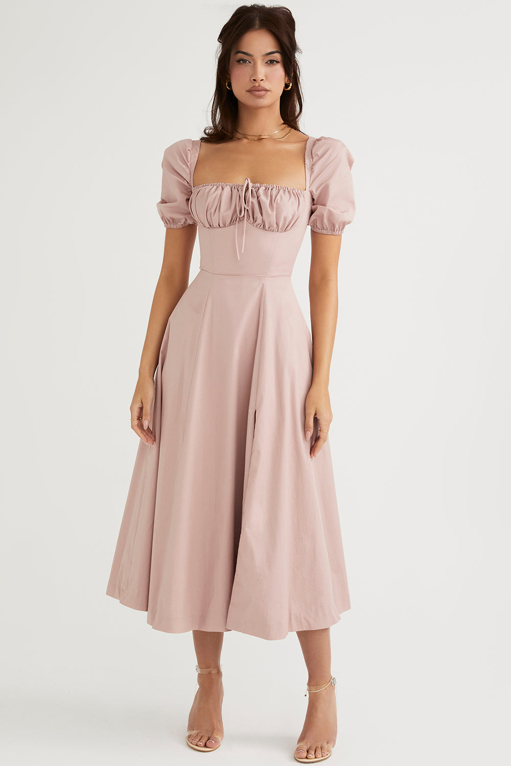 Midi sundress with puff sleeves