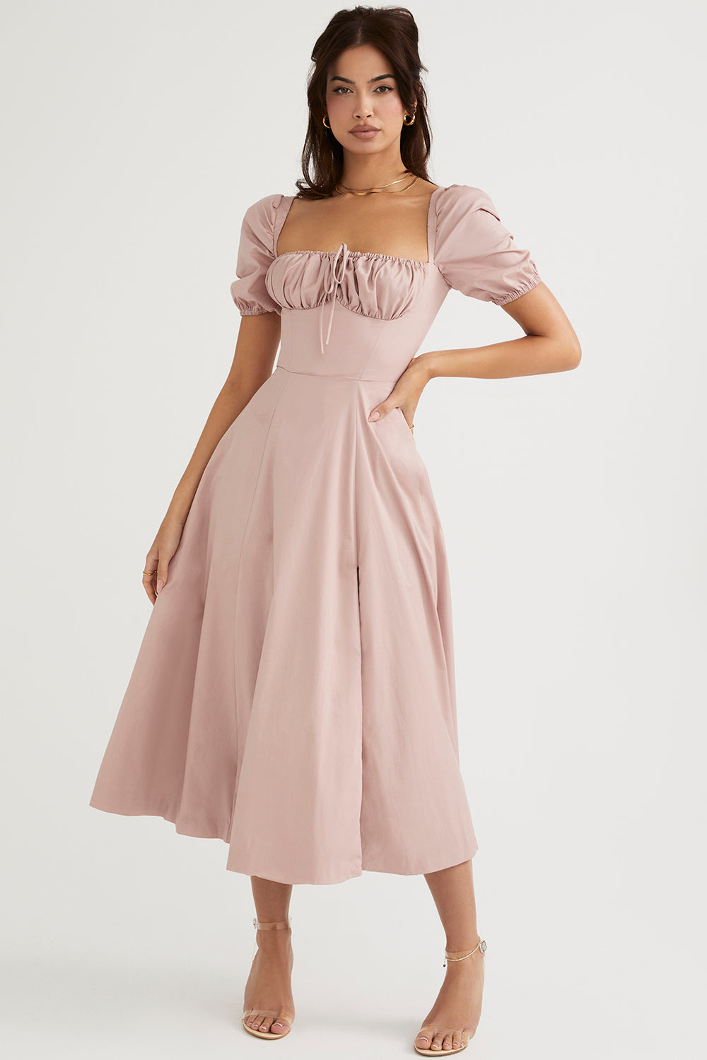 Midi sundress with puff sleeves