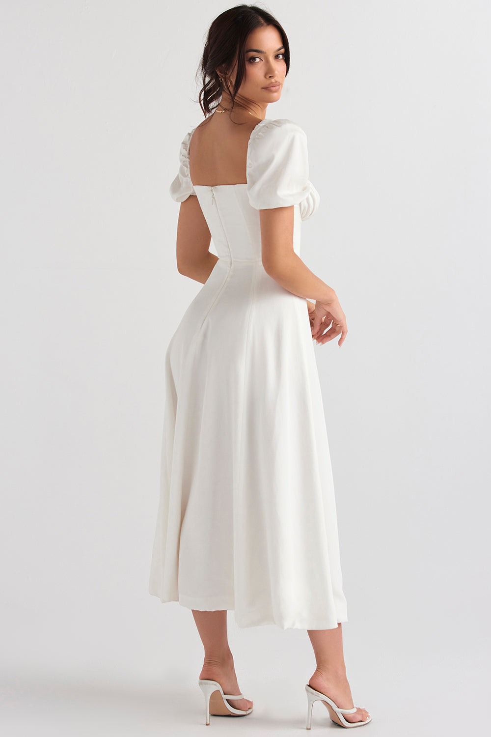 Midi sundress with puff sleeves