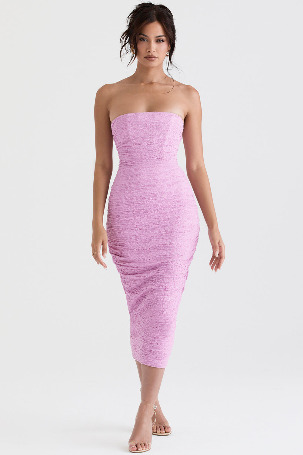 Pink strapless midi dress with corset