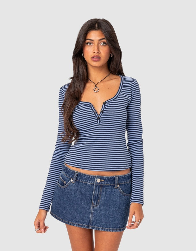 Long Sleeve Blue Top With Stripes