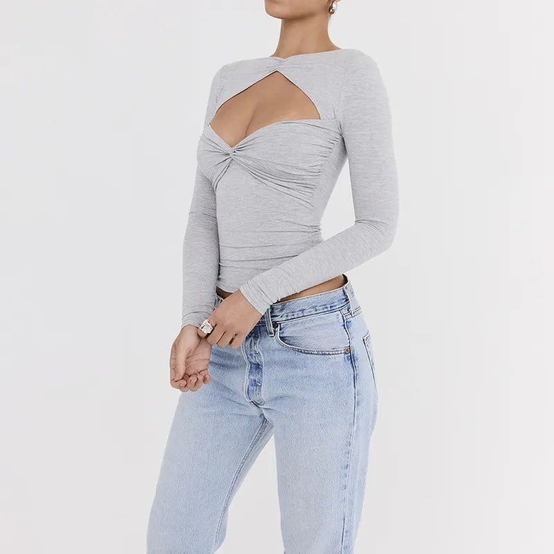 Cut Out Twisted Top In Gray