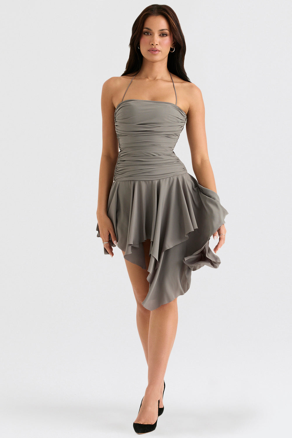 Smoke gathered asymmetrical dress