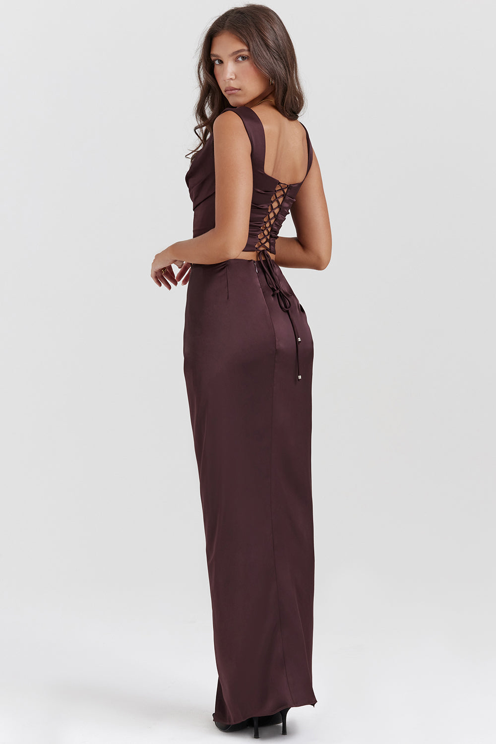 Rich brown corset and maxi skirt set