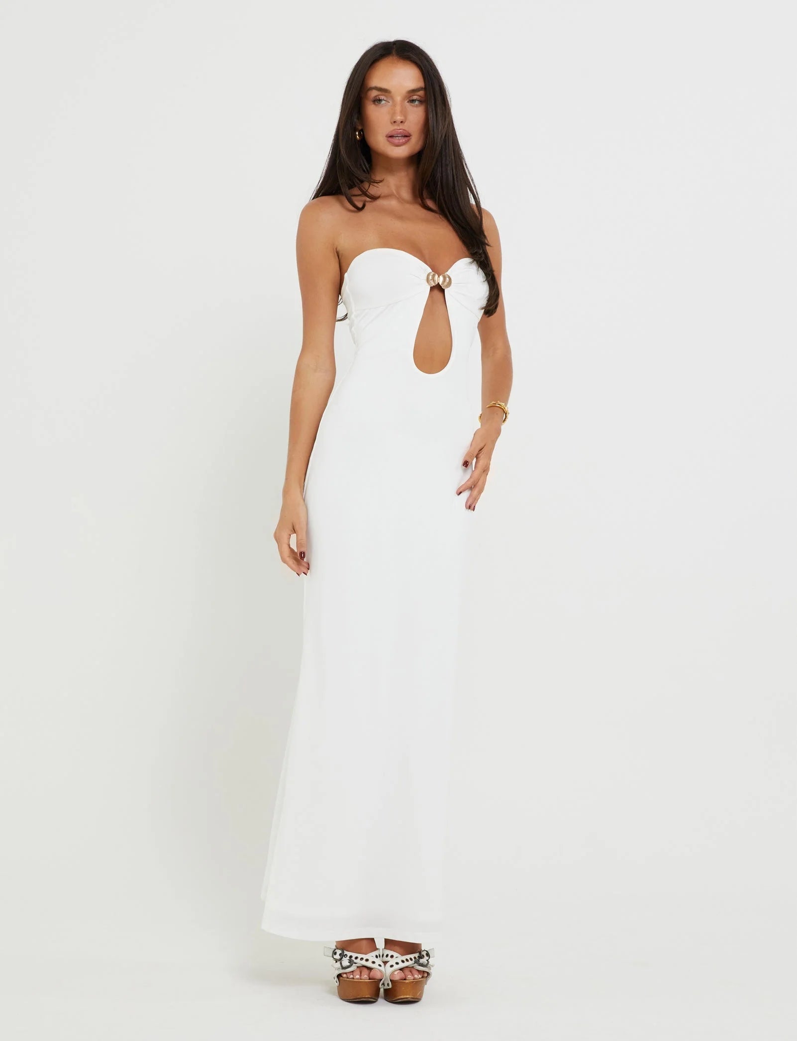 Front Cutout Strapless Maxi Dress