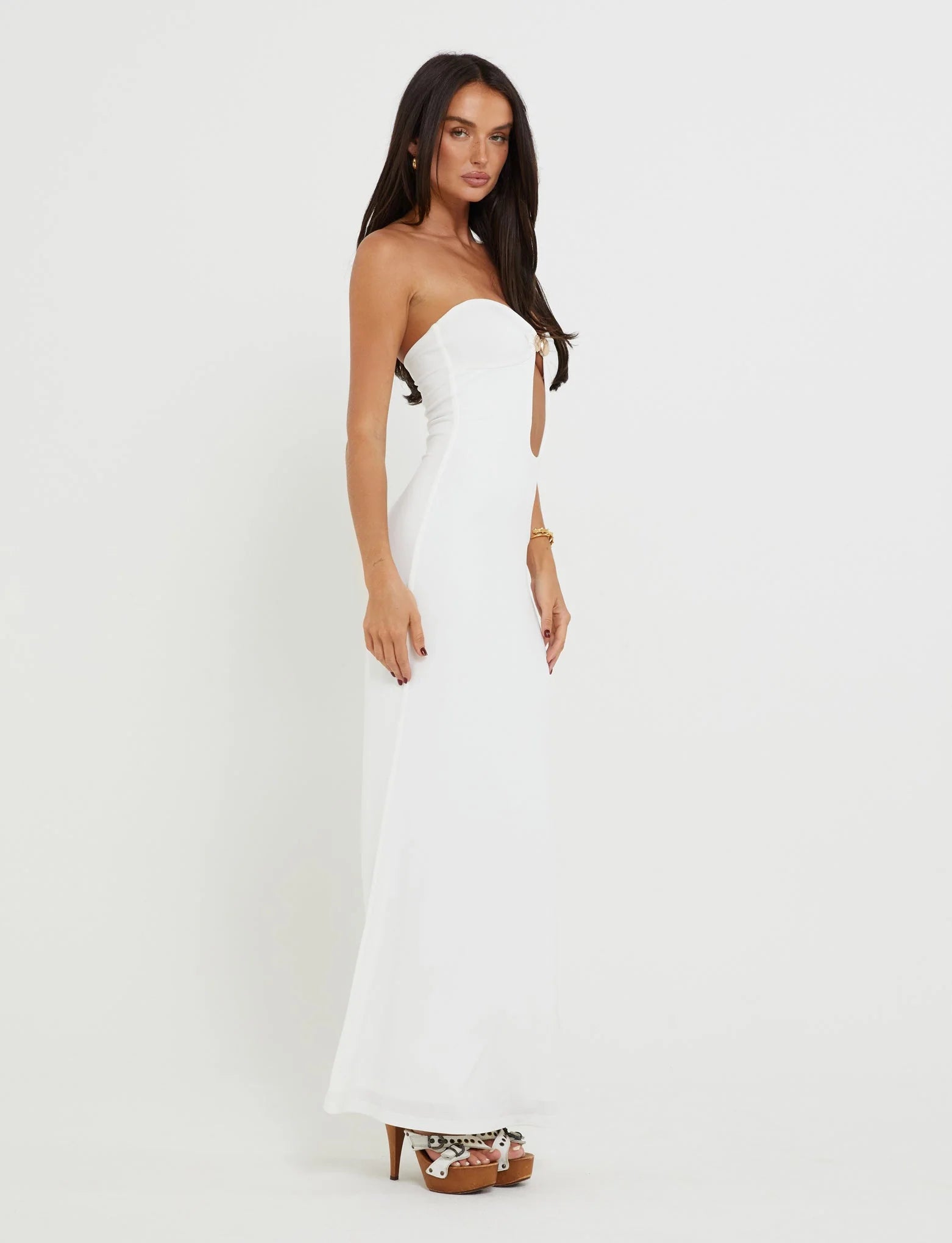 Front Cutout Strapless Maxi Dress