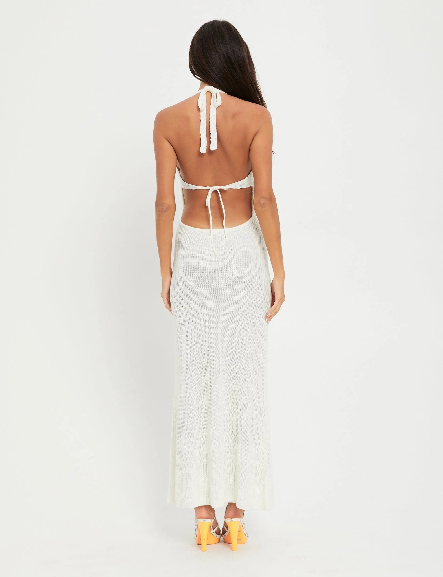 Crochet Backless Maxi Dress With Bow